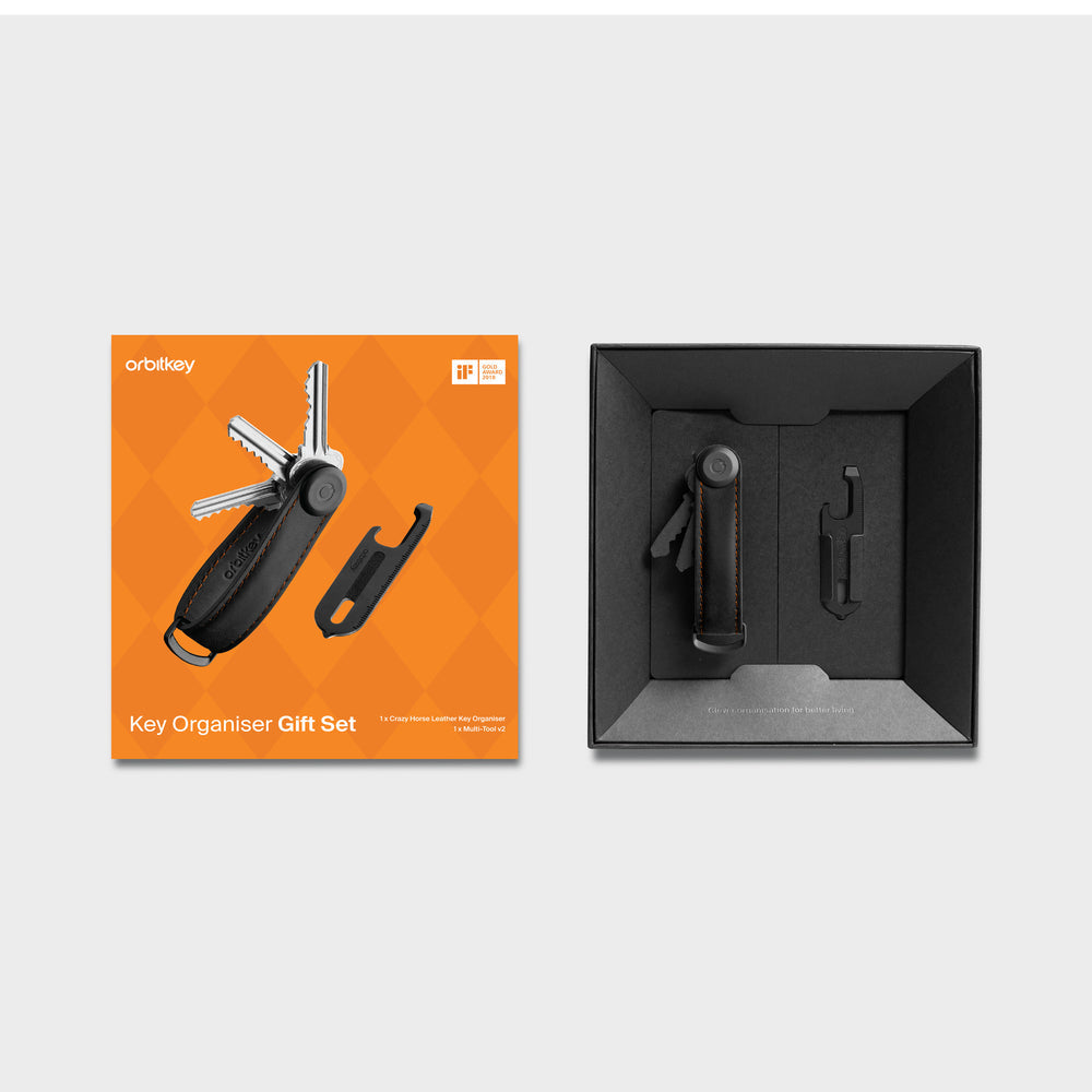 Orbitkey Crazy Horse Leather + Multi-Tool V2 Gift Set - Black