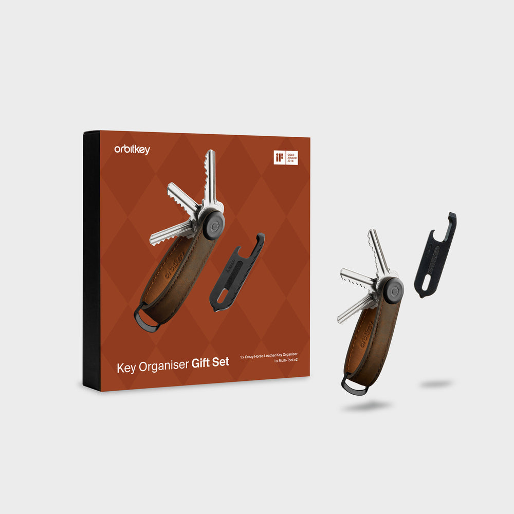 Orbitkey Crazy Horse Leather + Multitool v2 Gift Set - Oak Brown