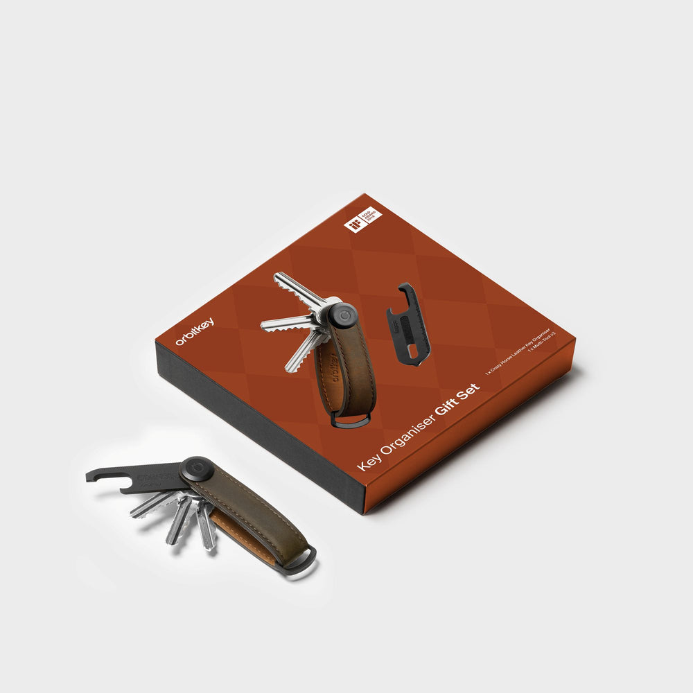 Orbitkey Crazy Horse Leather + Multitool v2 Gift Set - Oak Brown