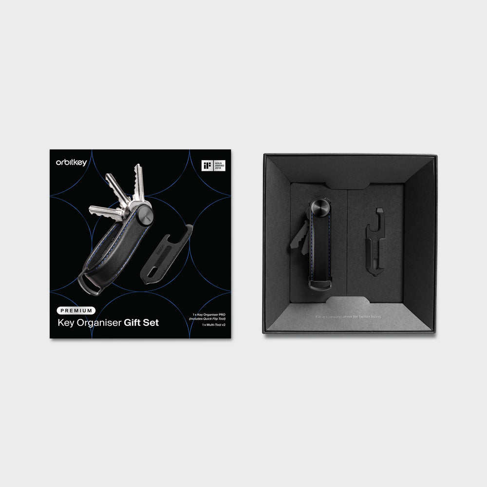 Orbitkey Pro leather + Multi-Tool V2 Gift Set - Black
