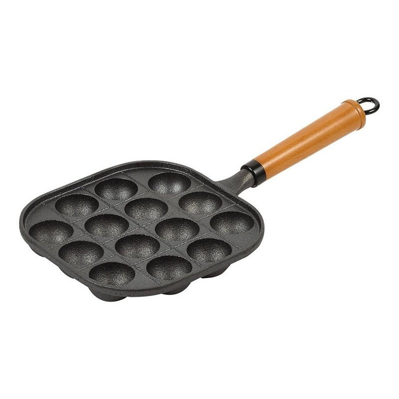 Pearl Life Cast Iron Takoyaki Plate 14 Holes with Wood Handle