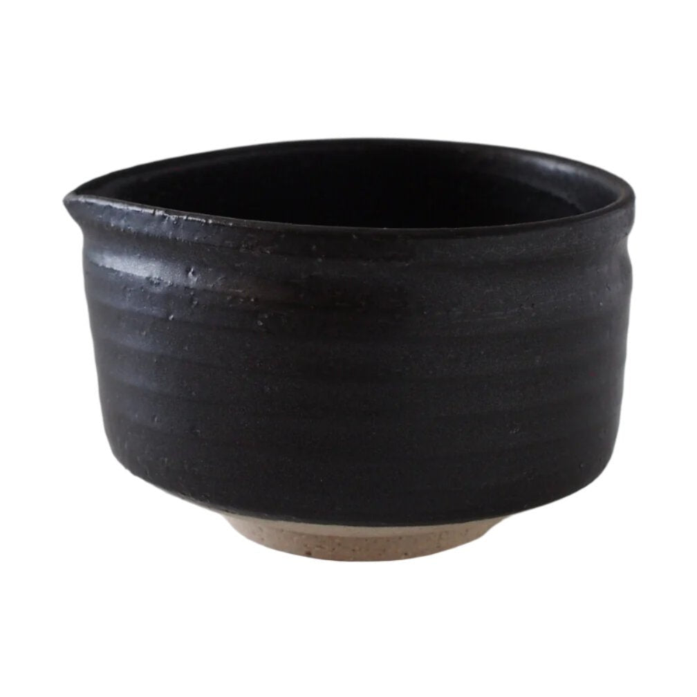 Pure Black Matcha Bowl with Spout