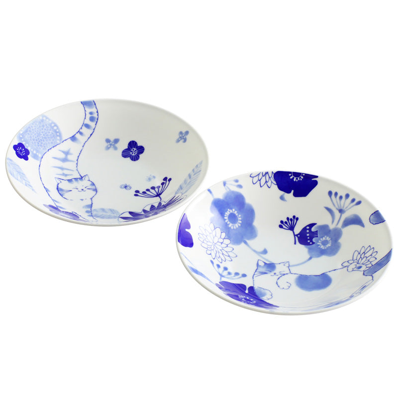 Relaxed Cat Wide Bowl Pair Set