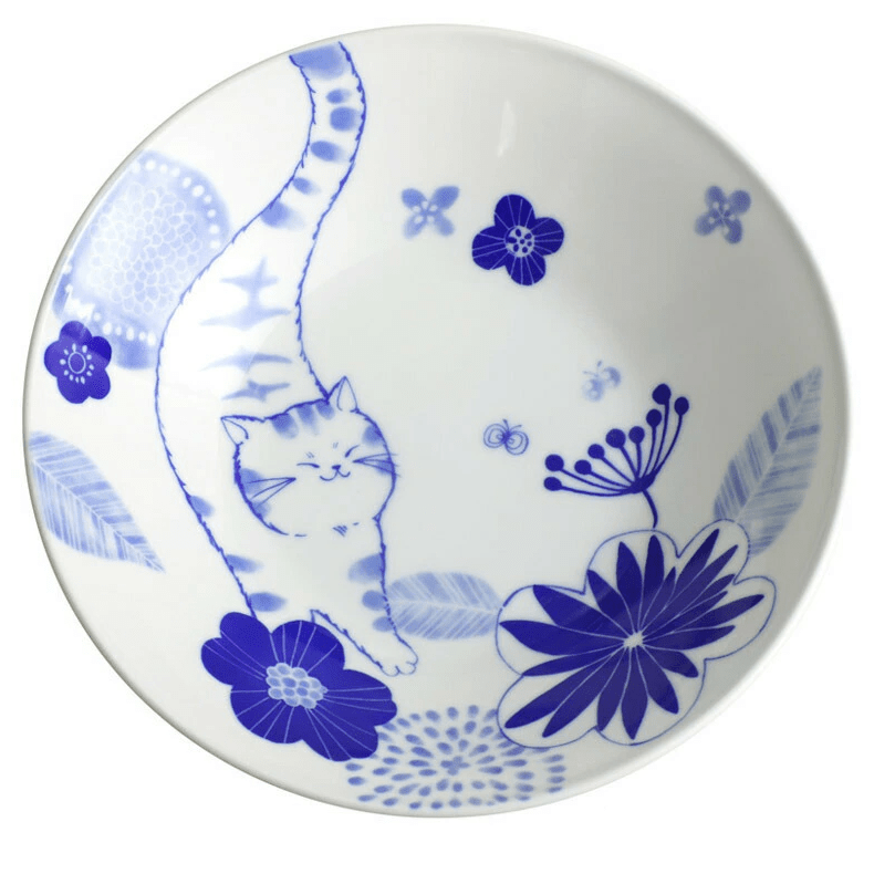 Relaxed Cat Wide Bowl Pair Set