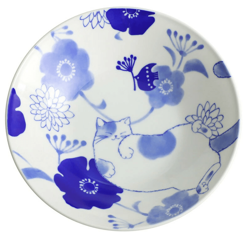 Relaxed Cat Wide Bowl Pair Set