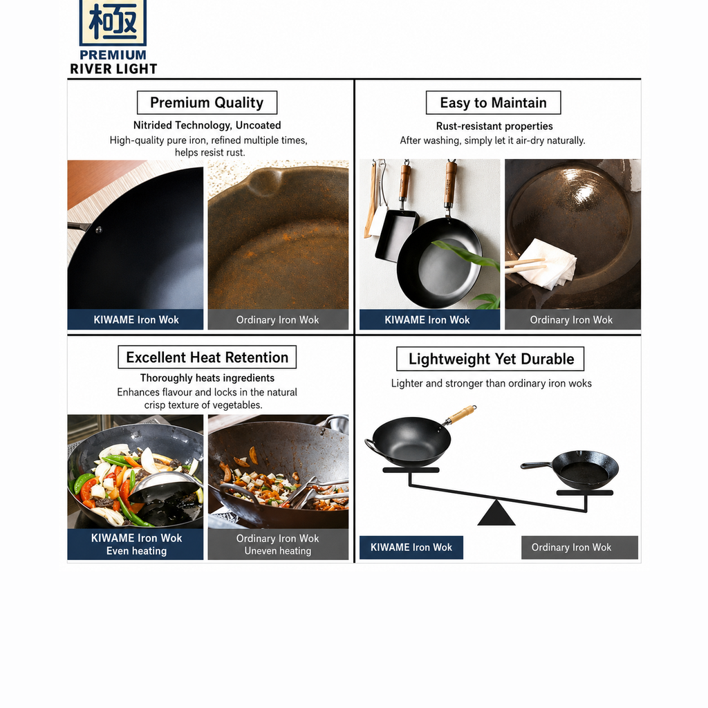 River Light Kiwame Premium Chinese Wok 33cm Two-Handle