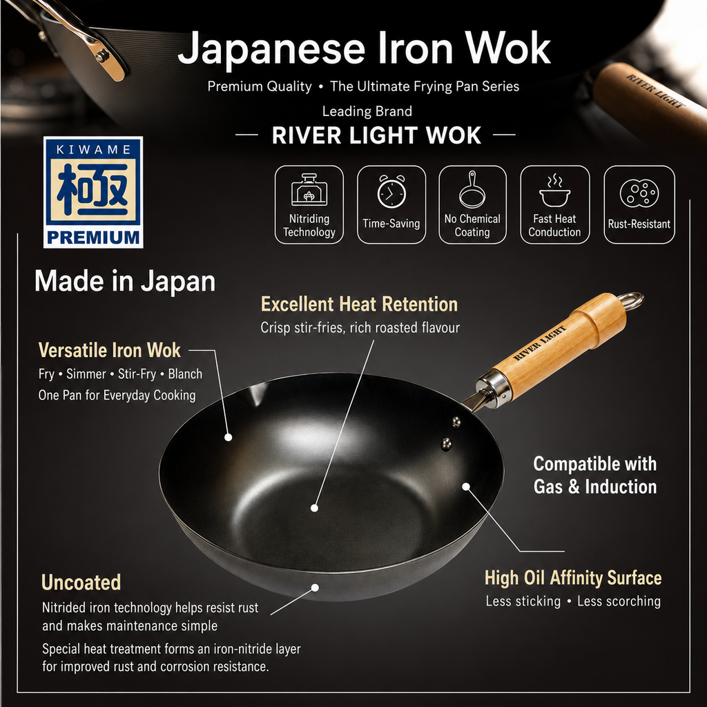 River Light Kiwame Premium Iron Frying Pan 24cm