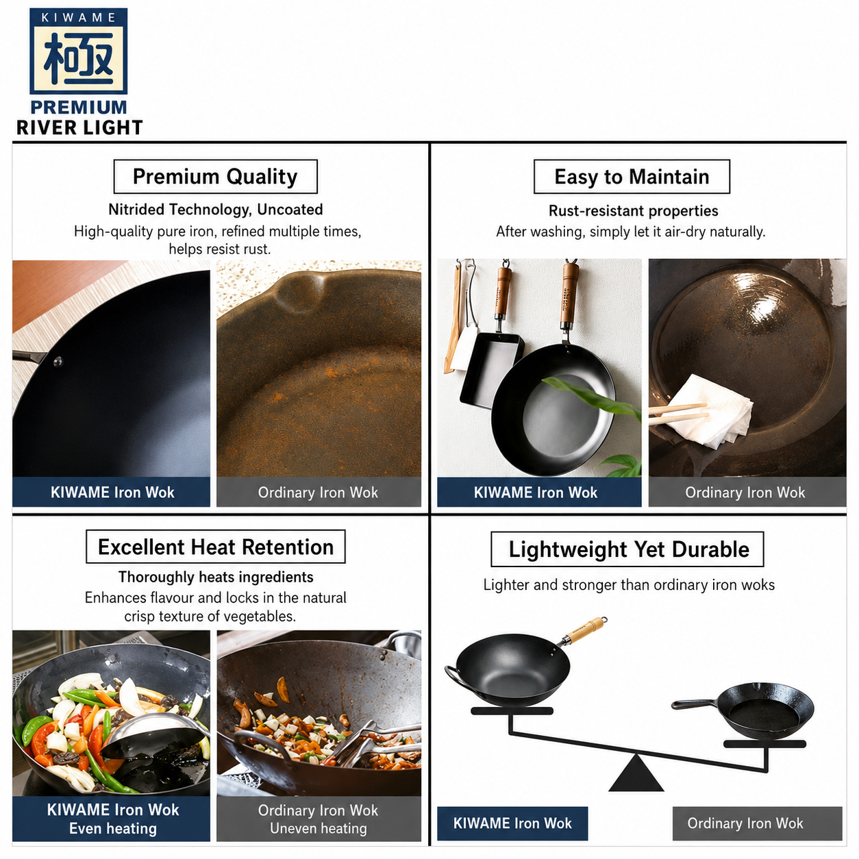 River Light Kiwame Premium Iron Frying Pan 28cm