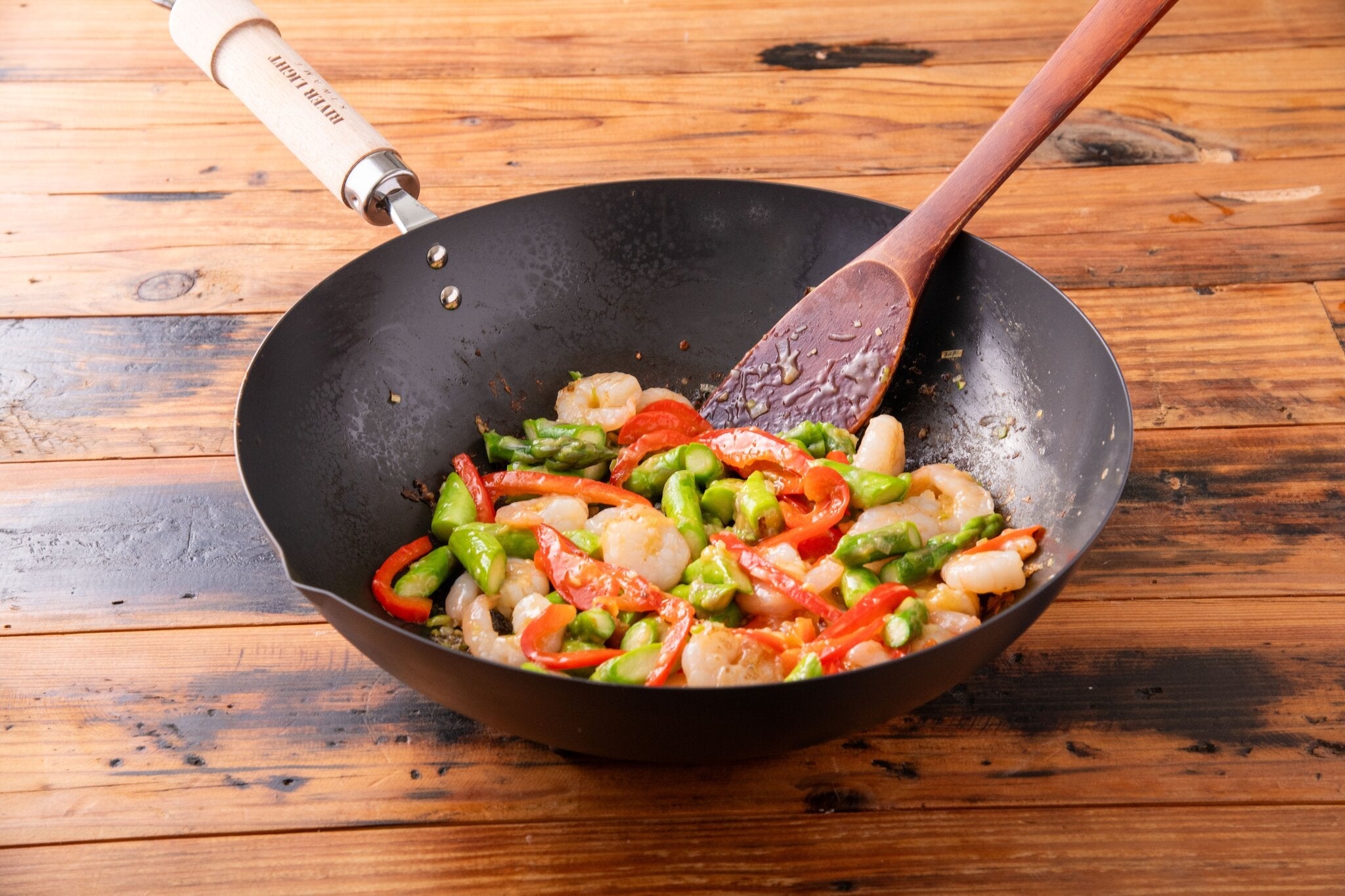 River Light Kiwame Premium nitrided iron Peking wok in use