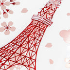 Rokkaku Japan Landmarks Postcard - Tokyo Tower Sakura