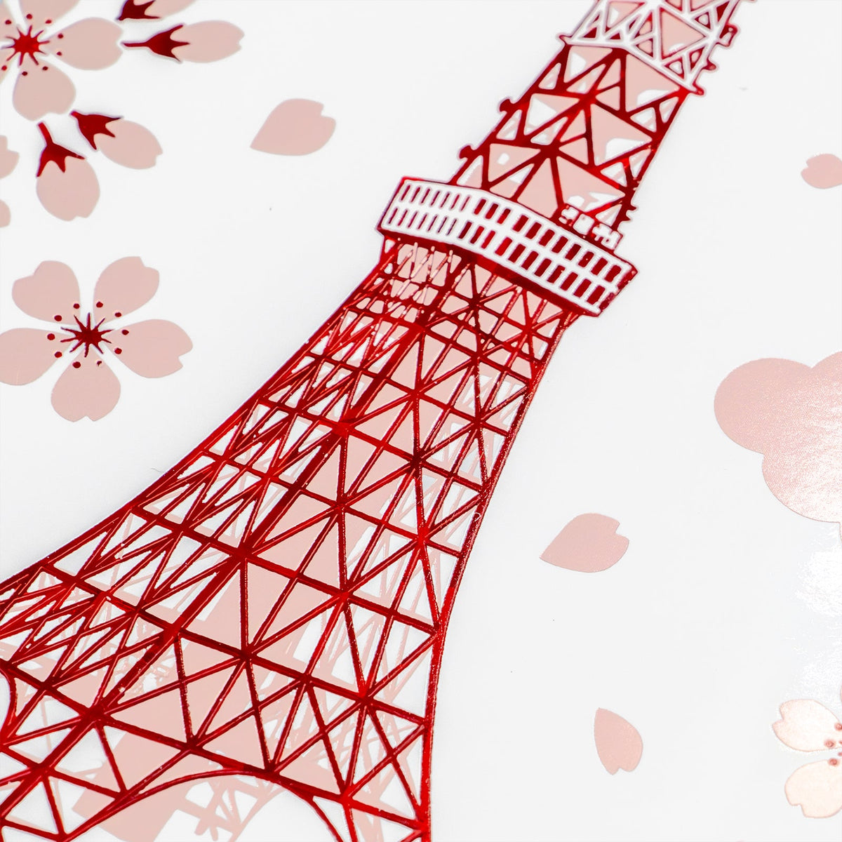 Rokkaku Japan Landmarks Postcard - Tokyo Tower Sakura