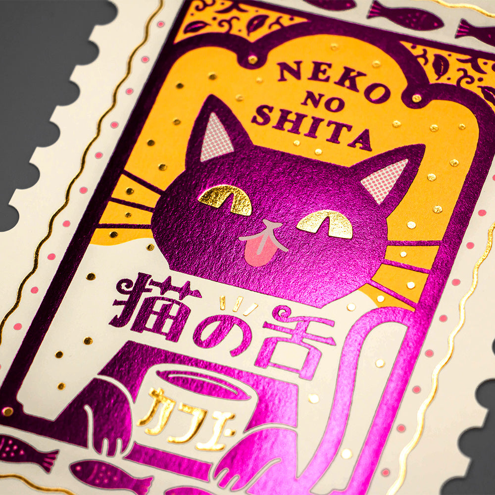 Rokkaku ob1toy Postcard Cat's Tongue Cafe - Cat Tongue Cafe Stamp Postcard