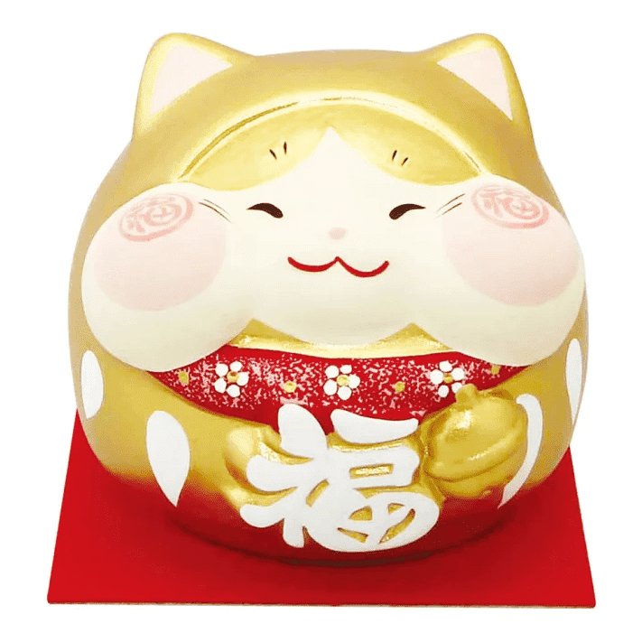 Ryukodo Chubby Cheeks Neko Cat in Daruma Suit