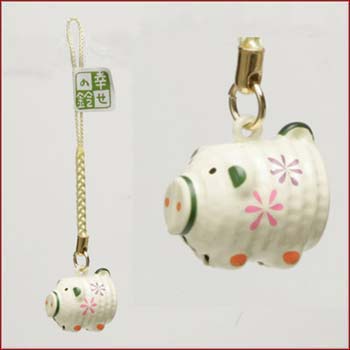 Ryukodo Lucky Bell Ryukodo Rayon Phone Strap - - Pig Mosquito Coil Holder