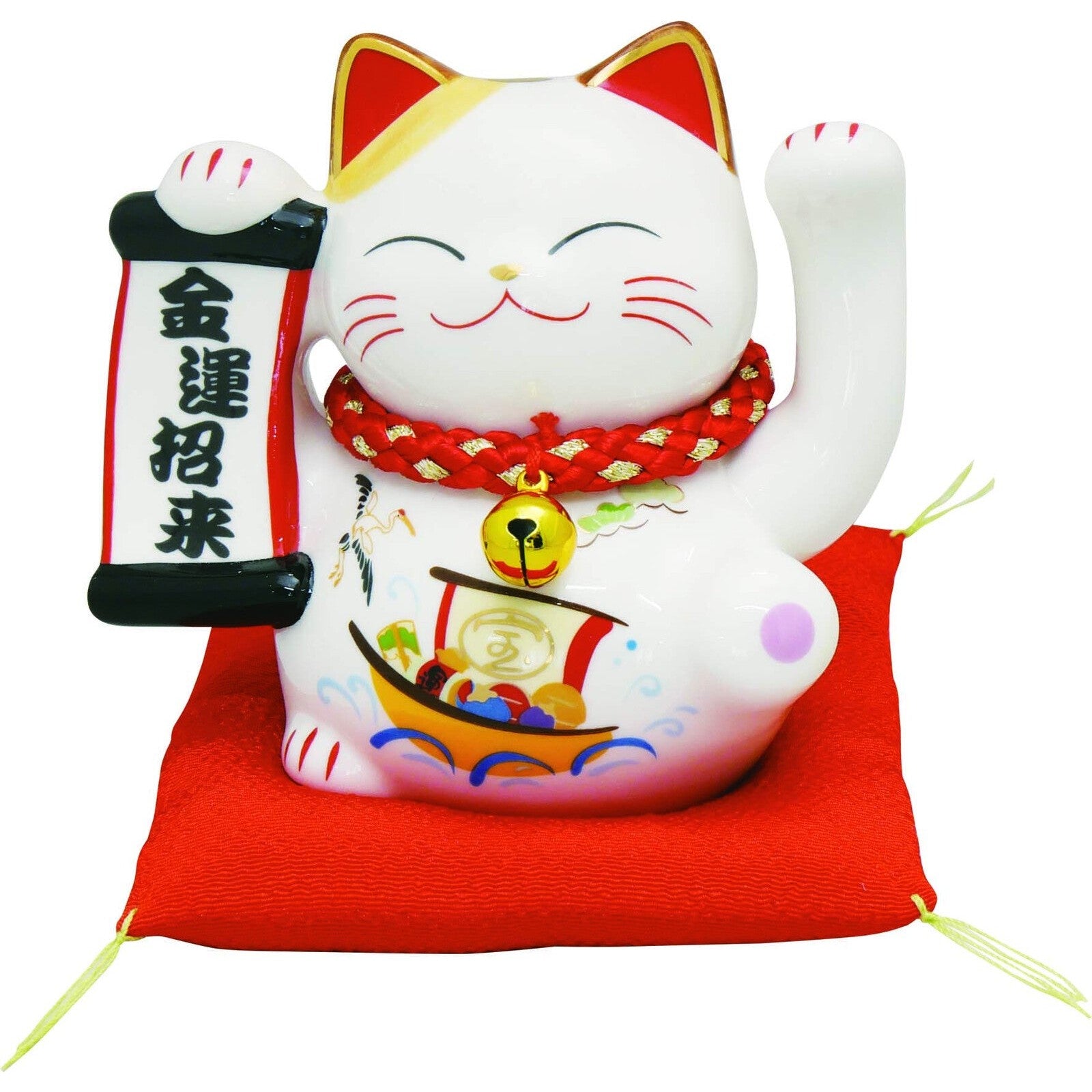 Ryukodo Porcelain Lucky Maneki Cat Money Box - Small - Treasure Ship