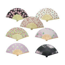 Ryukodo silk folding fans with floral patterns and bamboo ribs