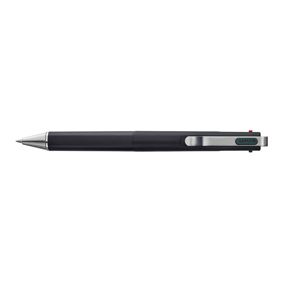 Sakura Ballsign iD 3C 0.4mm multi pen in black body, version C (Forest Black, Pure Black, Red ink)