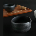 Saliu Handcrafted Textured Black Katakuchi Matcha Bowl