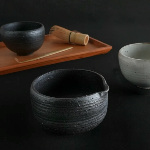 Saliu Handcrafted Textured Black Katakuchi Matcha Bowl