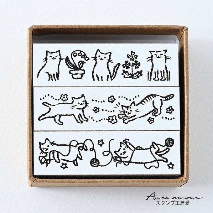 Sanby Border Stamps Set 3P - Cats & Flowers