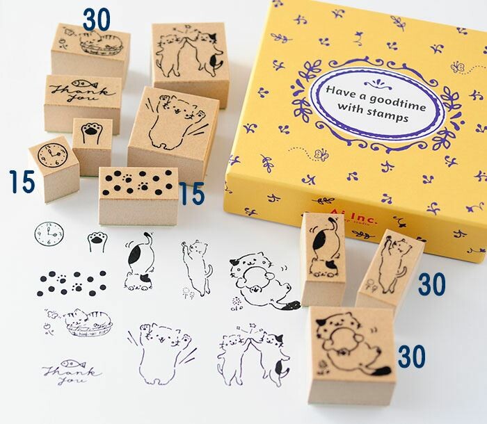 Loose cat stamps and ink impressions from Sanby stamp collection