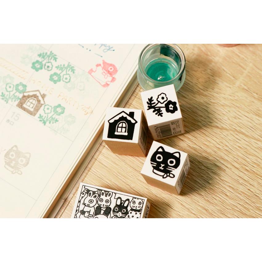 Sanby x Yumi Kitagishi Wooden Chibi Stamp - 2 Cats