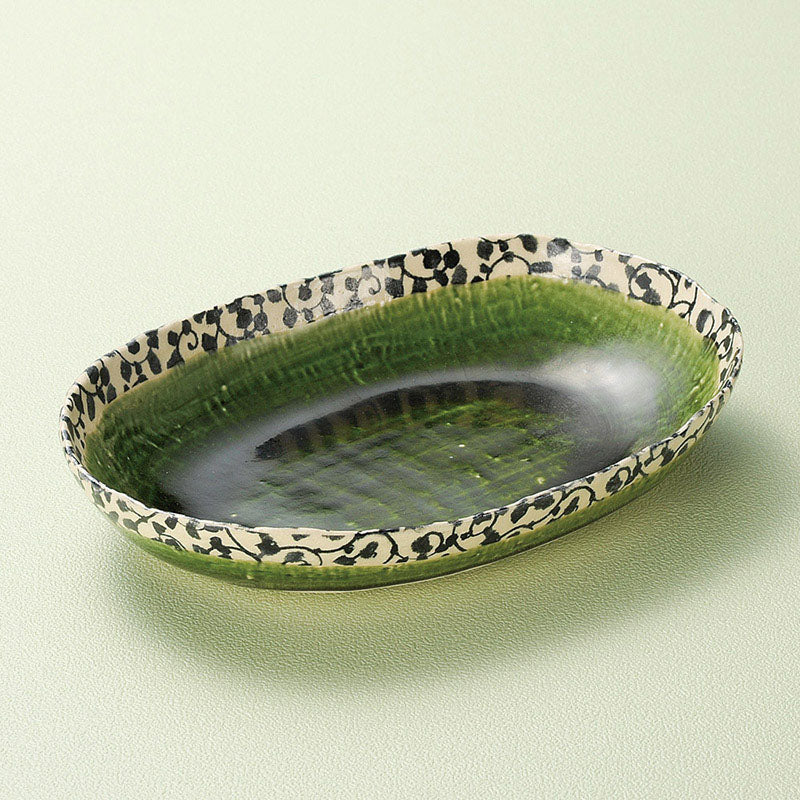 Seto Oribe Floral Arabesque Oval Bowl - 25.8 x 17.8 x 4.5cm