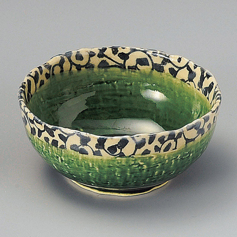 Seto Oribe Floral Arabesque Rice Bowl - 13.2×12×6㎝