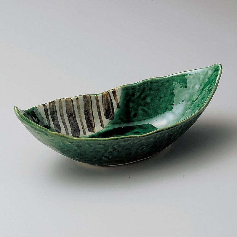 Seto Oribe Tokusa Boat Shaped Bowl