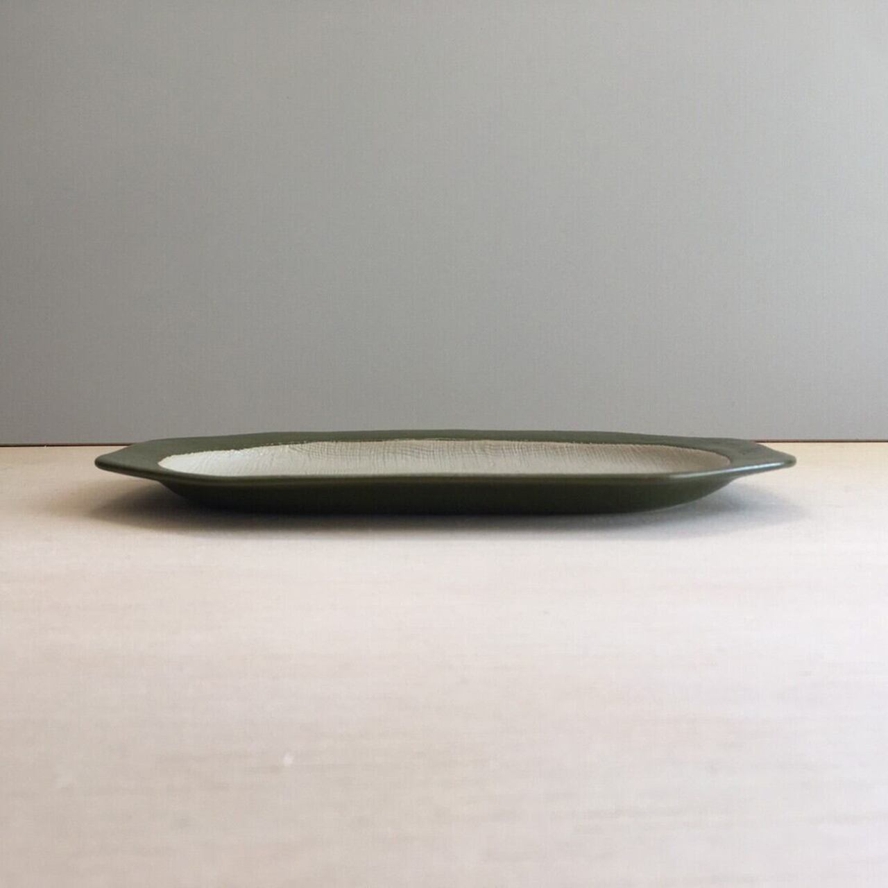 Seto Plain Green Oribe Plain Oval Medium Plate 21x13