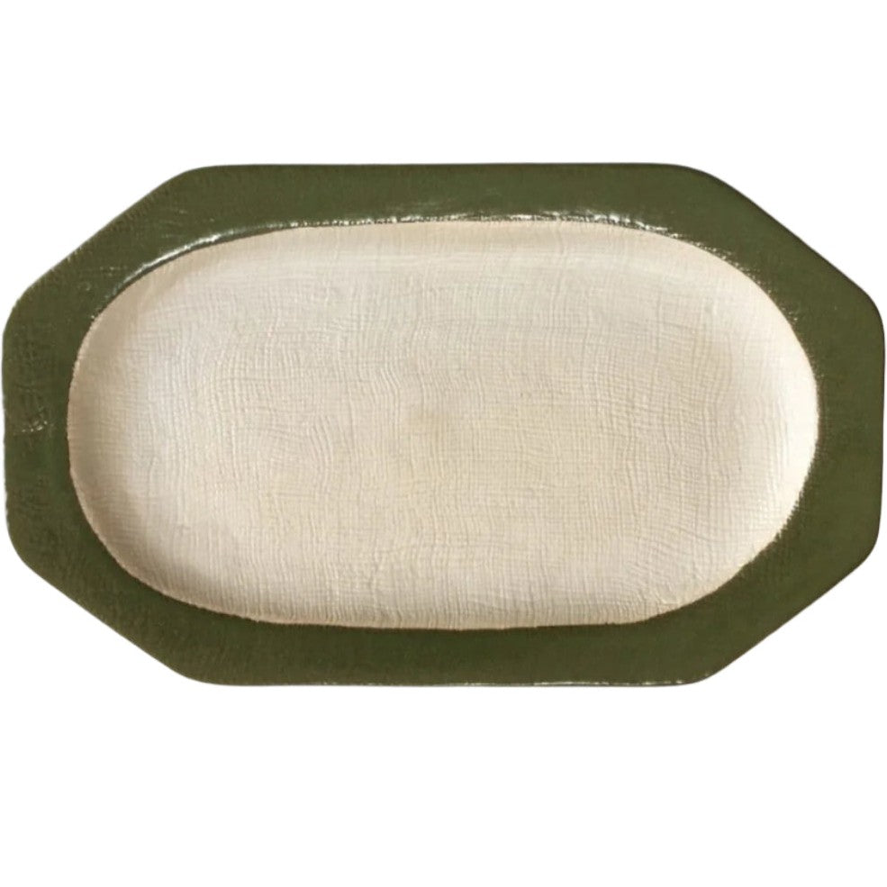 Seto Plain Green Oribe Plain Oval Medium Plate 21x13