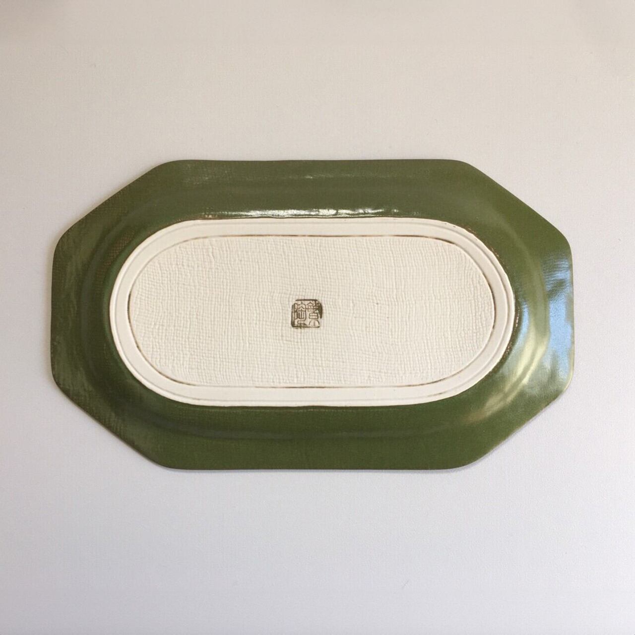 Seto Plain Green Oribe Plain Oval Medium Plate 21x13