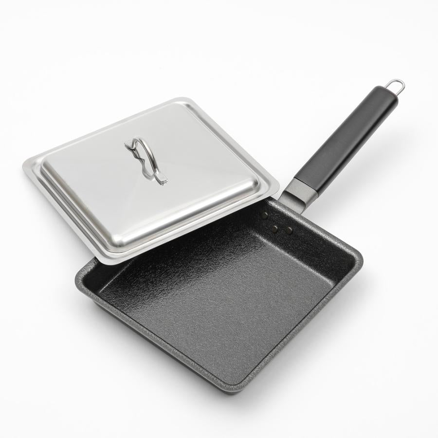 Shimomura Kihan Fiber Line Iron Square Fry Pan with Lid