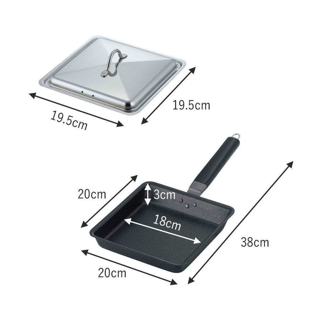 Shimomura Kihan Fiber Line Iron Square Fry Pan with Lid