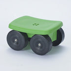 Front view of compact lime green rolling garden stool with ventilation cutouts