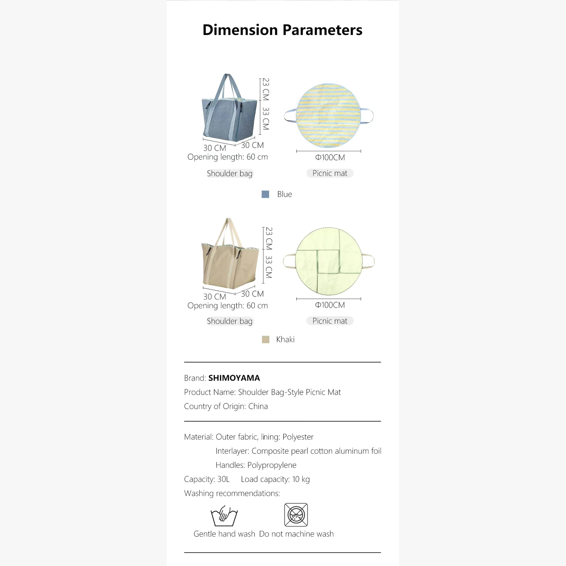 Shimoyama 2Way Picnic Mat and Tote Bag 30L
