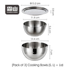 Shimoyama cooking bowl set dimensions diagram S, L and lid
