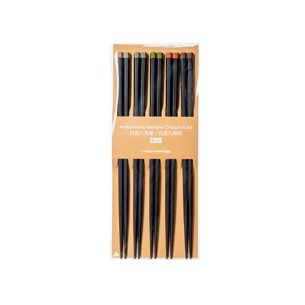 Shimoyama Antibacterial Hexagon Chopstick 5P Set - Black Colour