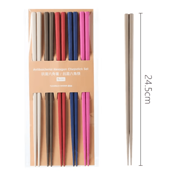 Shimoyama Antibacterial Hexagon Chopstick 5P Set - Colour