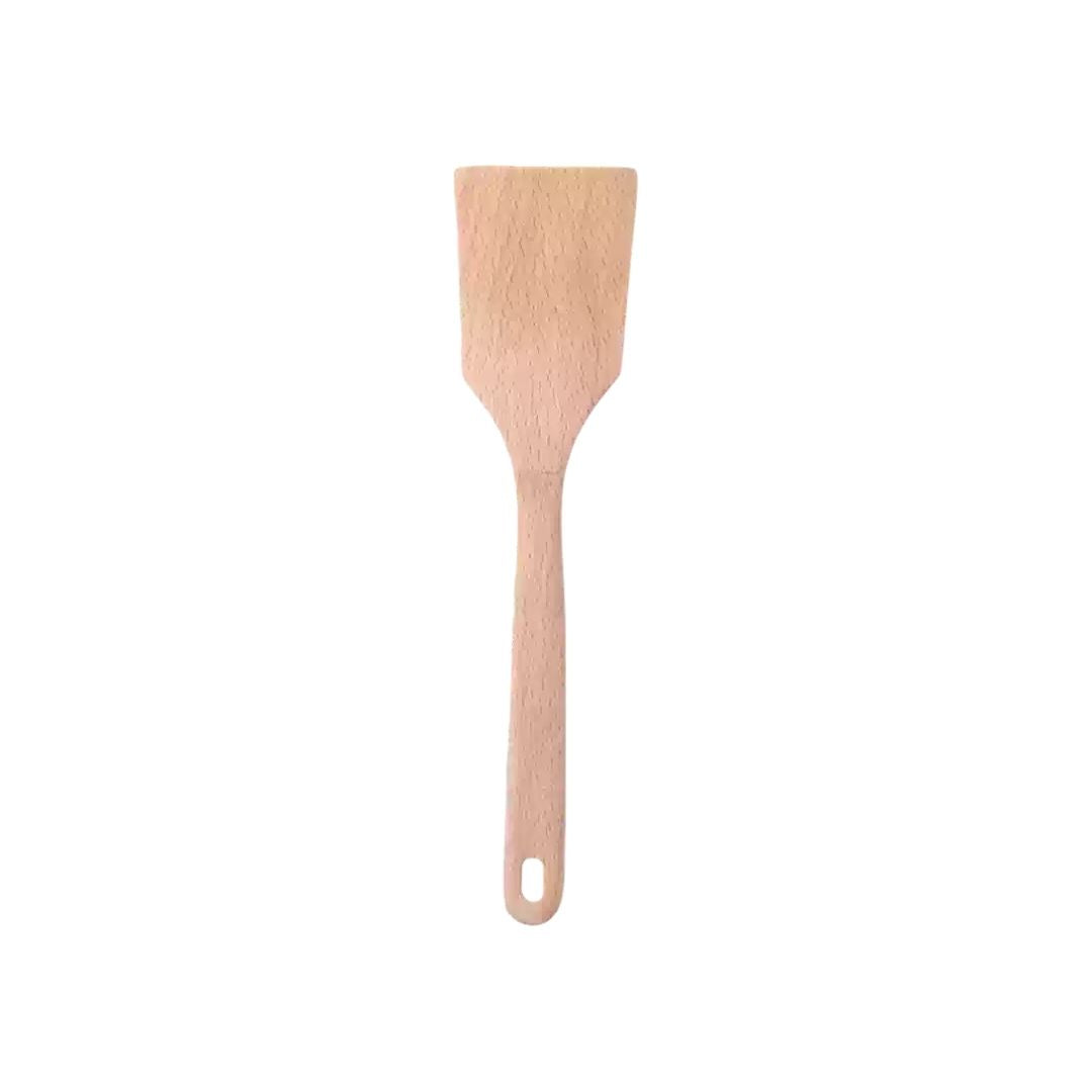 Shimoyama Beech Square Frying Spatula 26cm with smooth wood grain finish