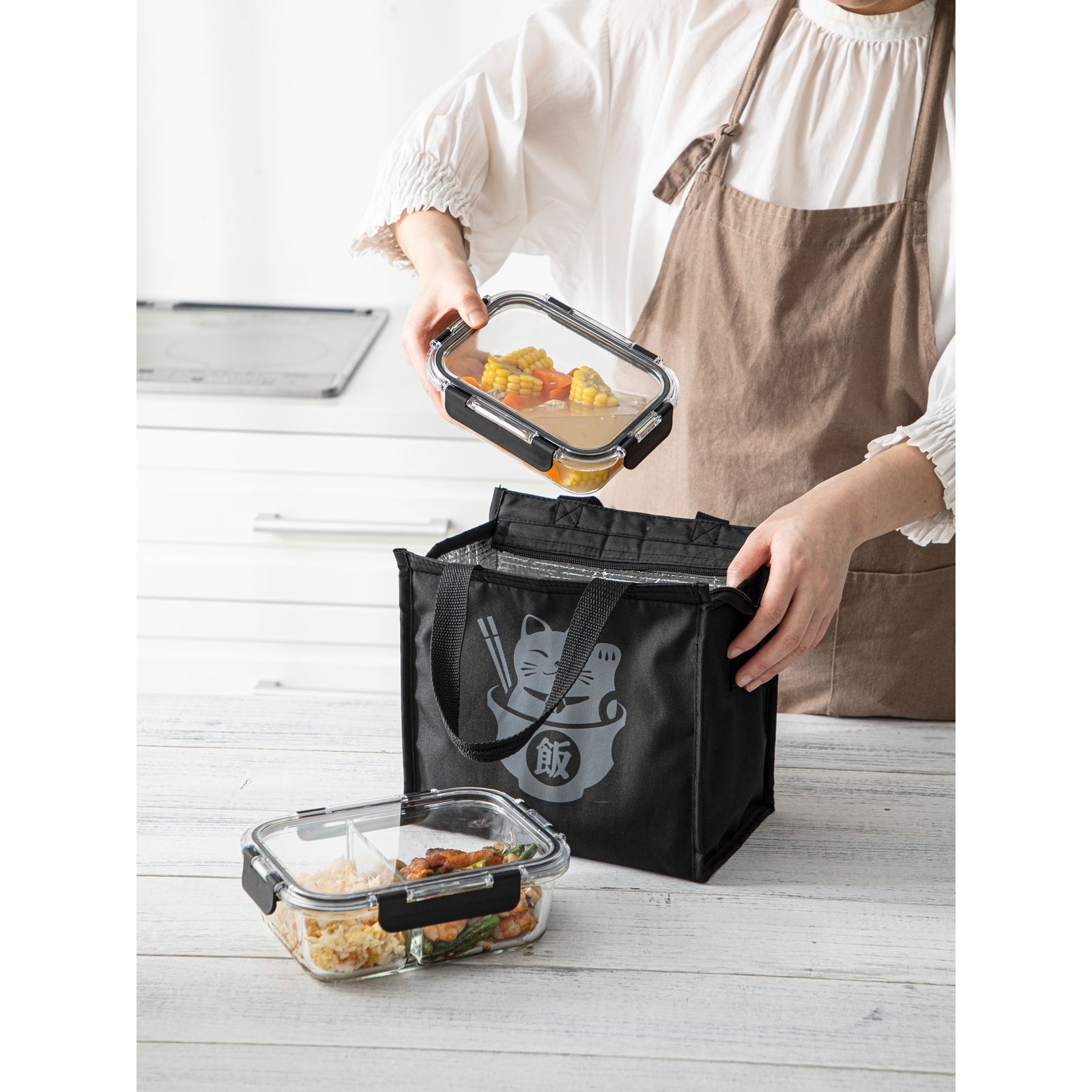 Shimoyama Borosilicate Glass Food Container 640ml - Partitioned