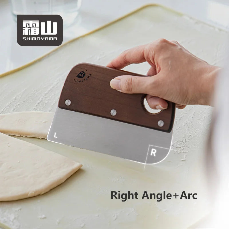 Shimoyama cherry wood dough cutter with stainless steel blade for portioning and cutting noodles