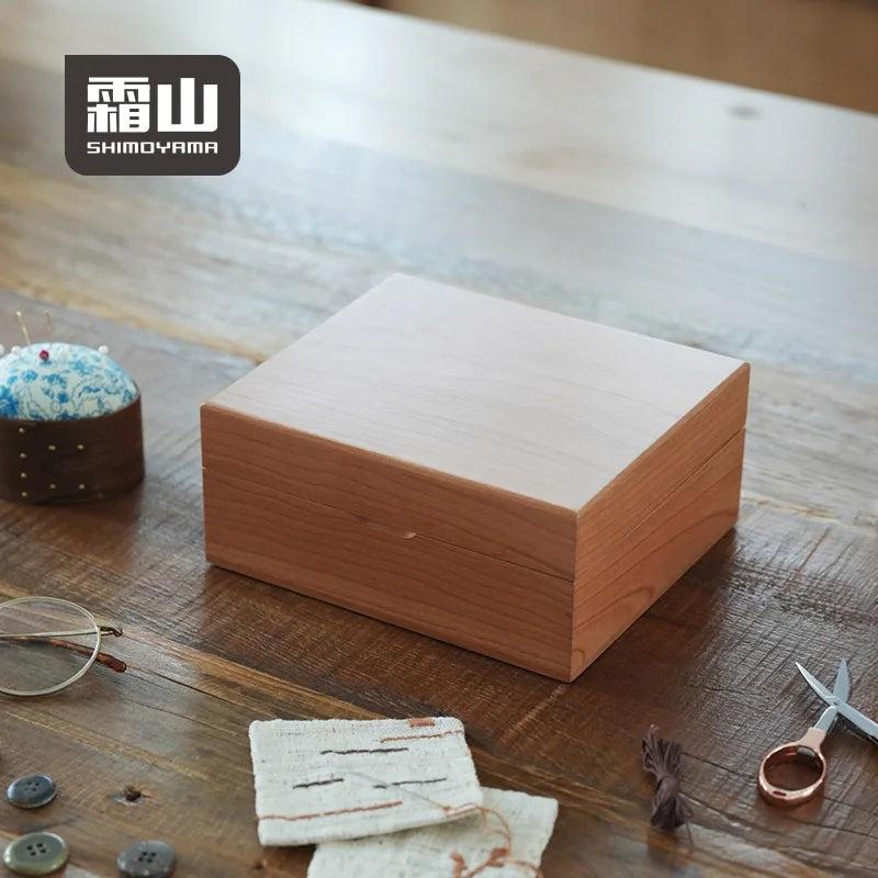 Shimoyama Cherry Wood Sewing Storage Box - 18x15x7.5cm