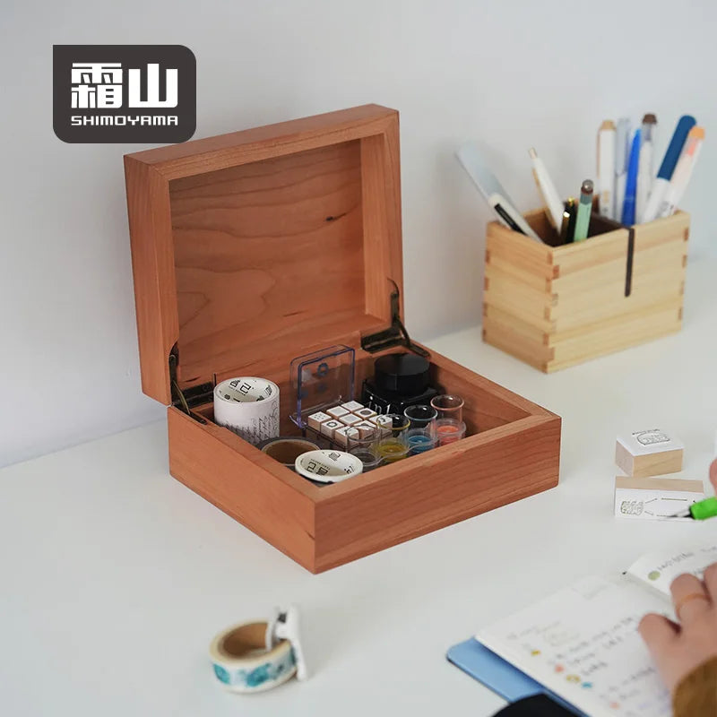 Shimoyama Cherry Wood Sewing Storage Box - 18x15x7.5cm