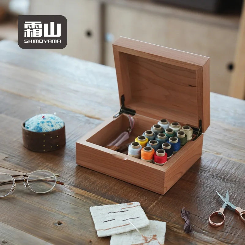 Shimoyama Cherry Wood Sewing Storage Box - 18x15x7.5cm
