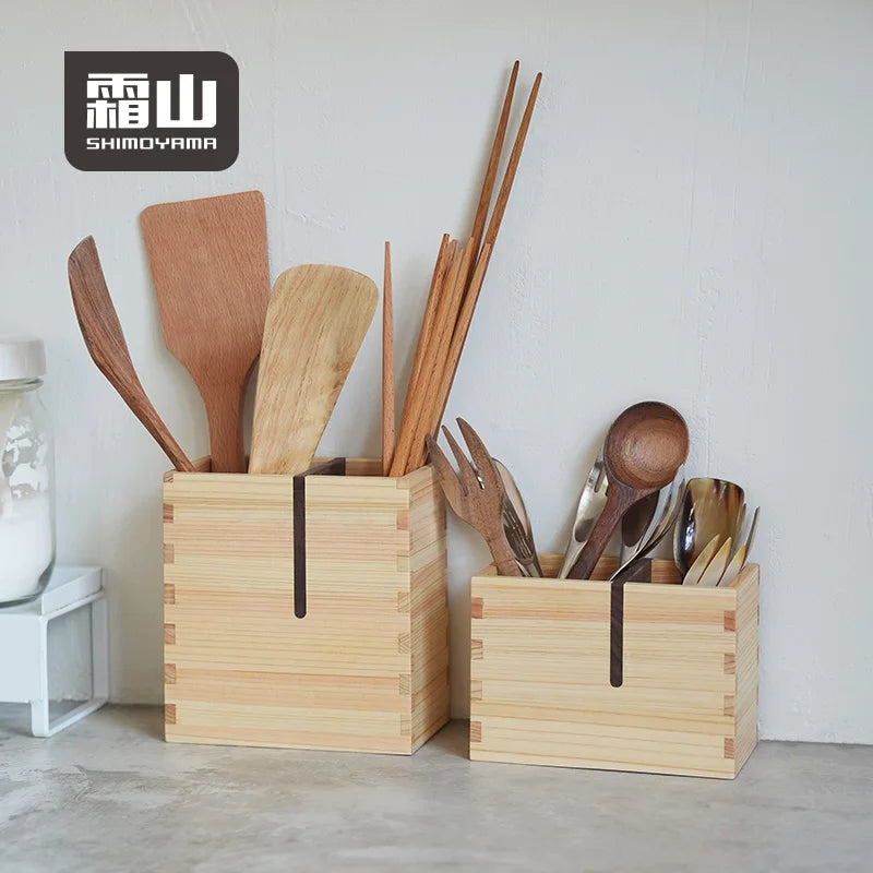 Shimoyama Cypress Cutlery Storage Box - 12.5x7x13.5cm