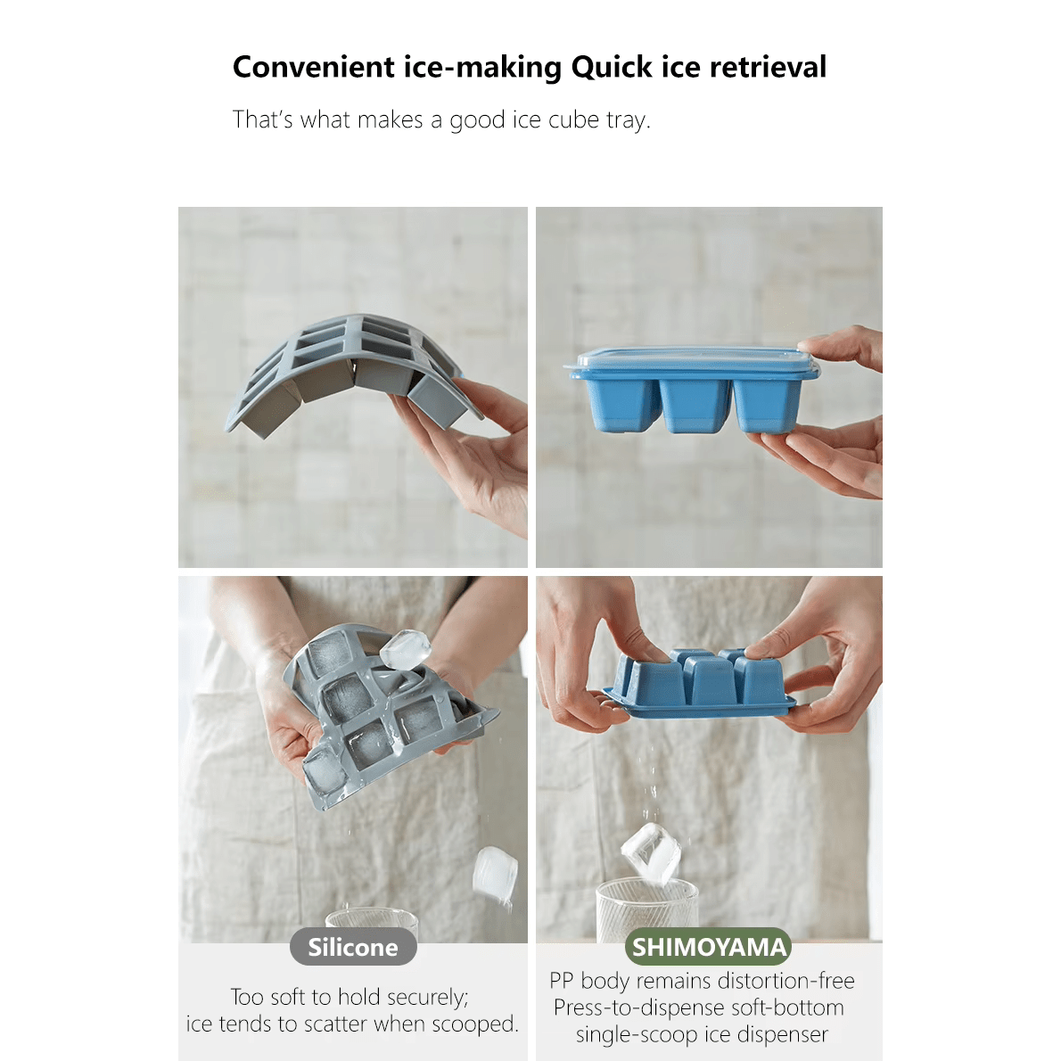 Shimoyama Easy Release Ice Cube Mould Tray 3P