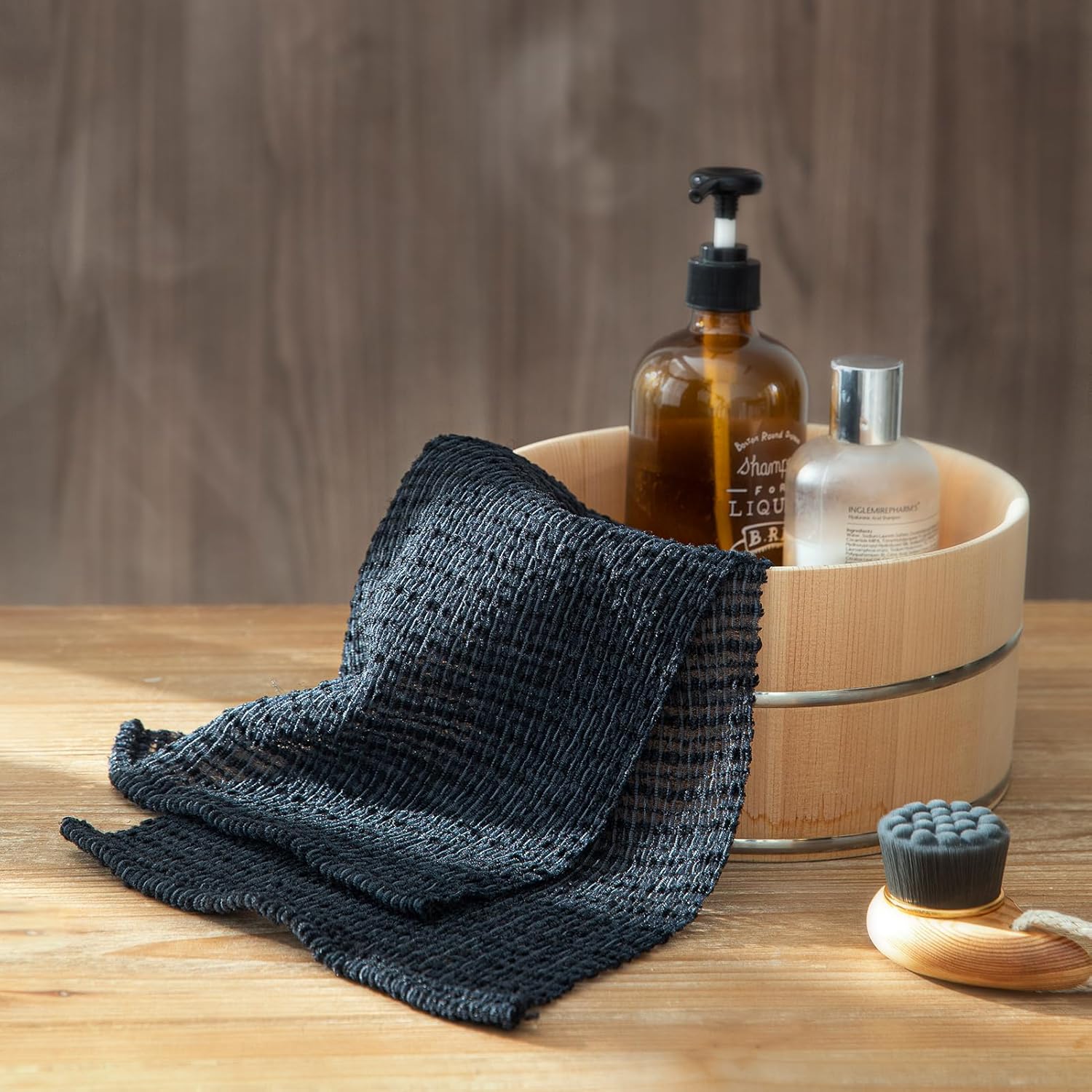 Shimoyama Exfoliating Nylon Towel Black 23×100cm 2pcs