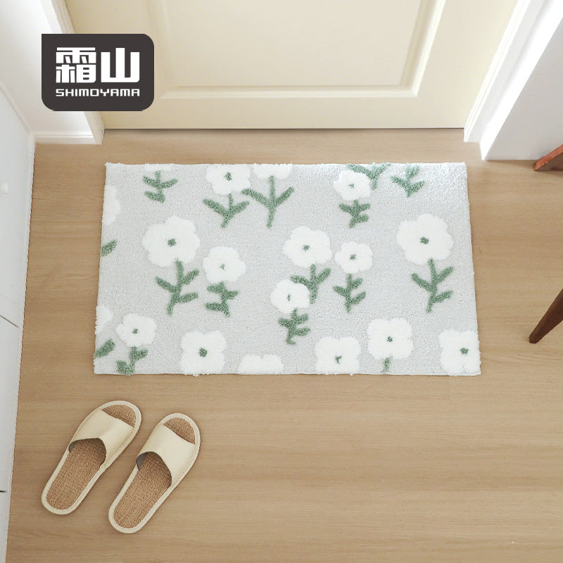 Shimoyama Grey Floral Floor Mat - 48x76cm