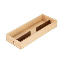 Front view of unpainted cypress wood cutlery box joinery detail